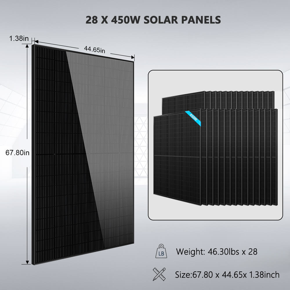 Hybrid Solar Kit 11.4KW 48V Split Phase 30.72KWH Lithium Battery 28 X 450 Watt Solar Panel SGH-11N3E