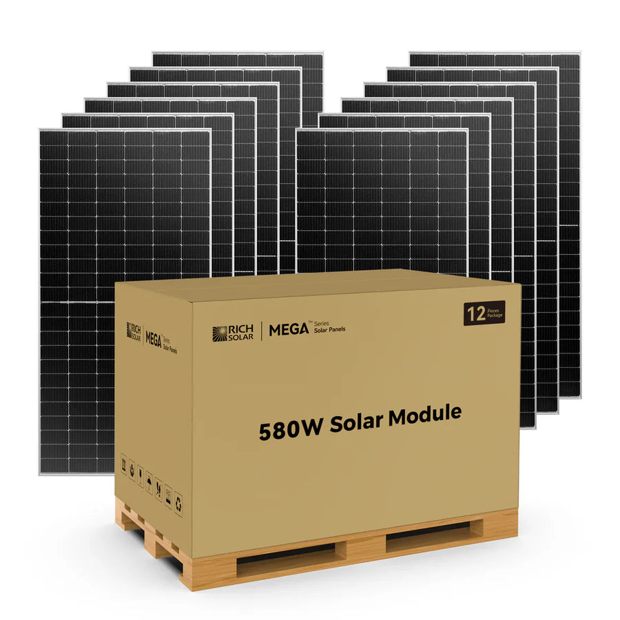 Rich Solar MEGA 580 BIFACIAL | 580 Watt Bifacial Solar Panel | Premium Grid-tie or Off-grid Solar Panel for Residential, Commercial, Agriculture | 25-Year Output Warranty