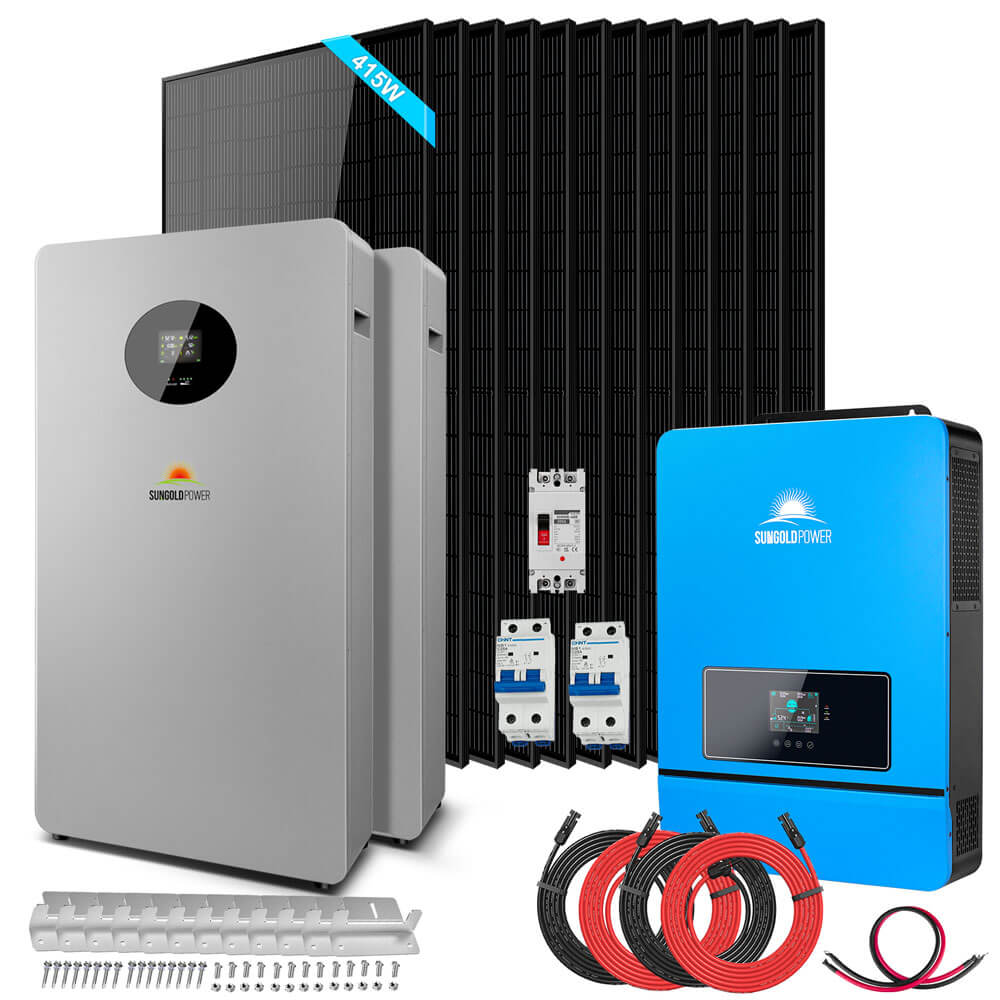 OFF GRID SOLAR KIT 12 X 415 WATTS SOLAR PANELS 4 X 5.12KWH LITHIUM BATTERY 8000W SOLAR INVERTER 48VDC 120V/240V SGM-8K20