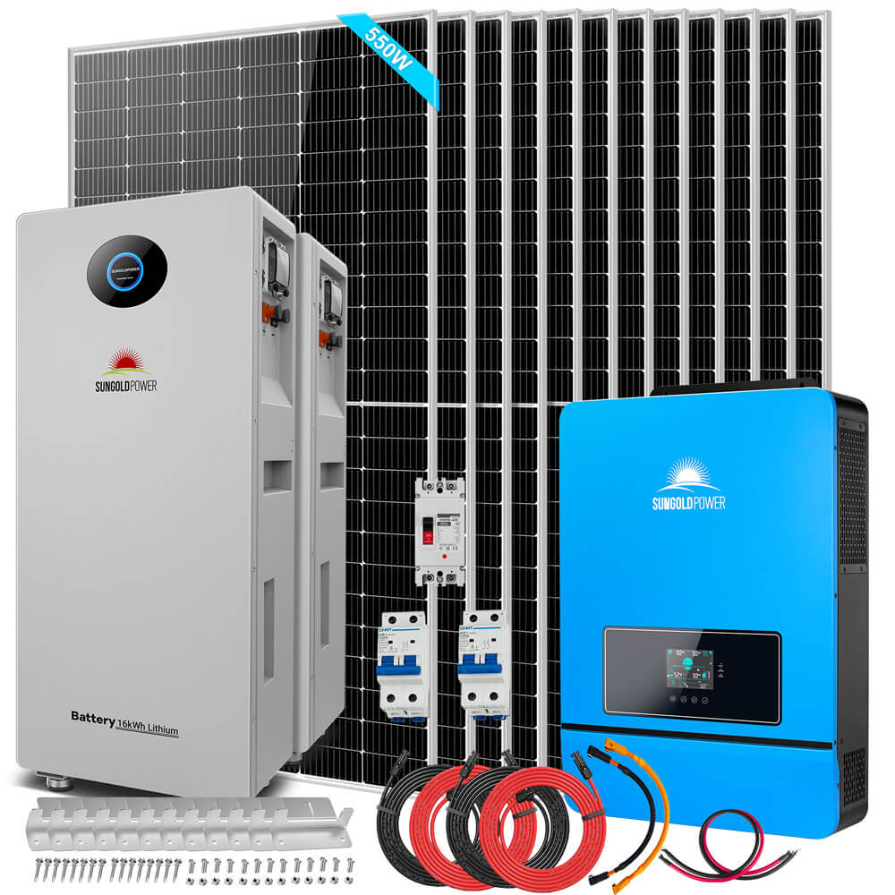 OFF GRID SOLAR KIT 12 X 550 WATTS SOLAR PANELS 20.48KWH-25.6KWH LITHIUM BATTERY 10KW SOLAR INVERTER 48VDC 120V/240V SGR-10K25S