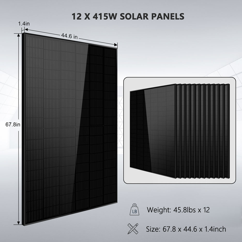 Off-Grid Solar Kit 12000W 48VDC 120V/240V LifePo4 25.6KWH Lithium Battery 12 X 415 Watts Solar Panels SGR- 12K20E