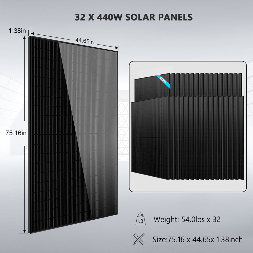 OFF GRID SOLAR KIT 20KW 48VDC 120V/240V LIFEPO4 30.72KWH LITHIUM BATTERY 32 X 450 WATTS SOLAR PANELS SGR-20K30E