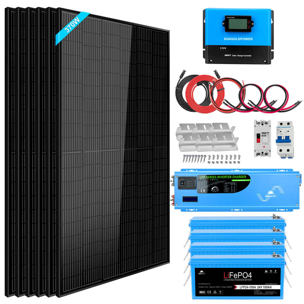 Off Grid Solar Kit 6000W 48VDC 120V/240V LifePO4 10.24KWH Lithium Battery 6 X 370 Watt Solar Panels SGK- PRO64
