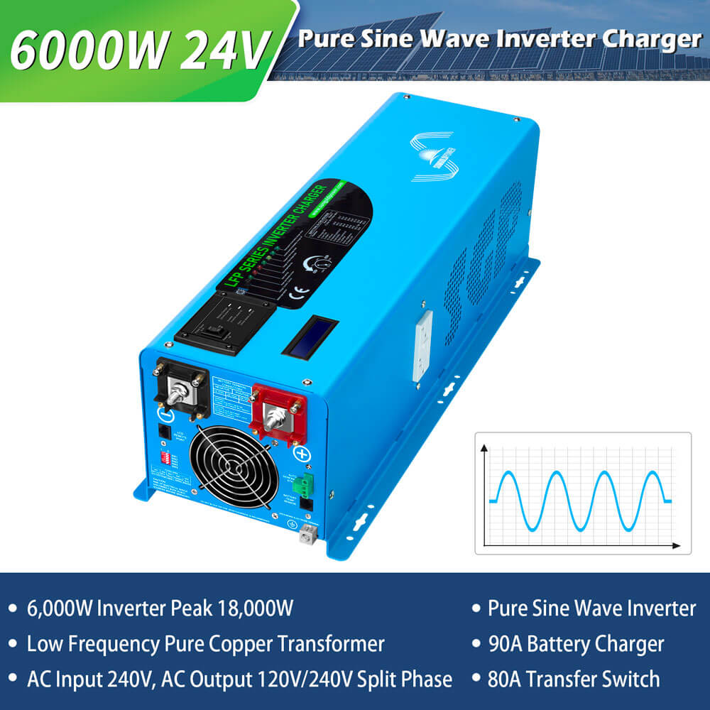 Off Grid Solar Kit 6000W 48VDC 120V/240V LifePO4 10.24KWH Lithium Battery 6 X 370 Watt Solar Panels SGK- PRO64