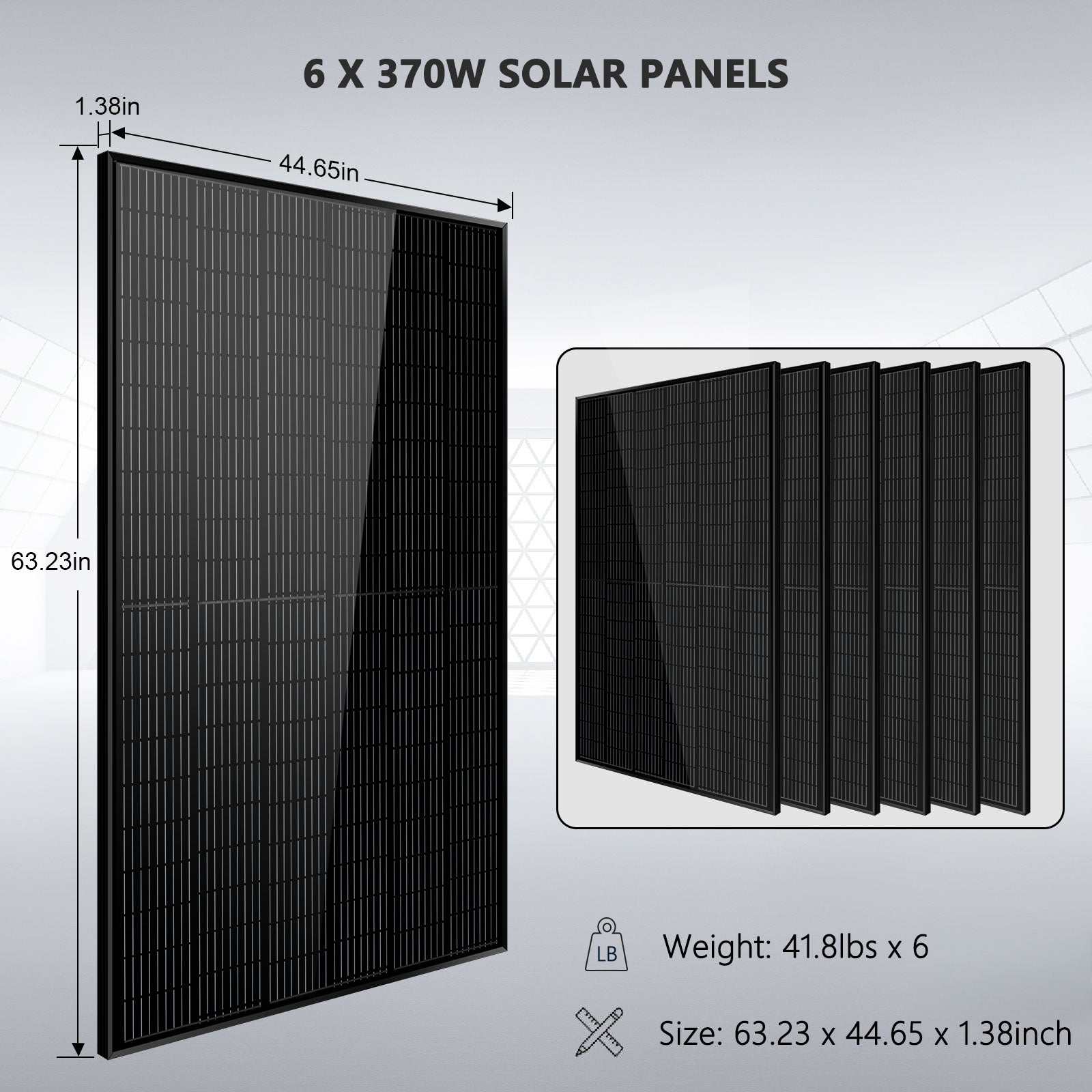 Off Grid Solar Kit 6000W 48VDC 120V/240V LifePO4 10.24KWH Lithium Battery 6 X 370 Watt Solar Panels SGK- PRO64