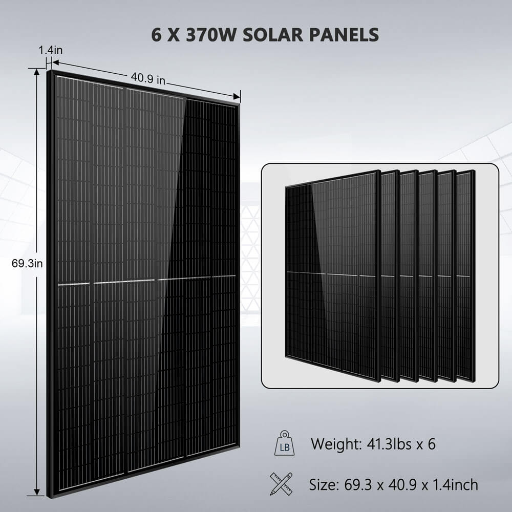 Off-Grid Solar Kit 6500W 48VDC 120/240VAC 10.24KWH PowerWall Lithium Battery 6 X 370 Watts Solar Panels SGM- 6510M