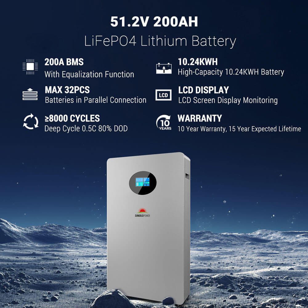 Off-Grid Solar Kit 8000W 48VDC 120V/240V LifePo4 10.24KWH Lithium Battery 8 X 415 Watts Solar Panels SGR- 8K10E