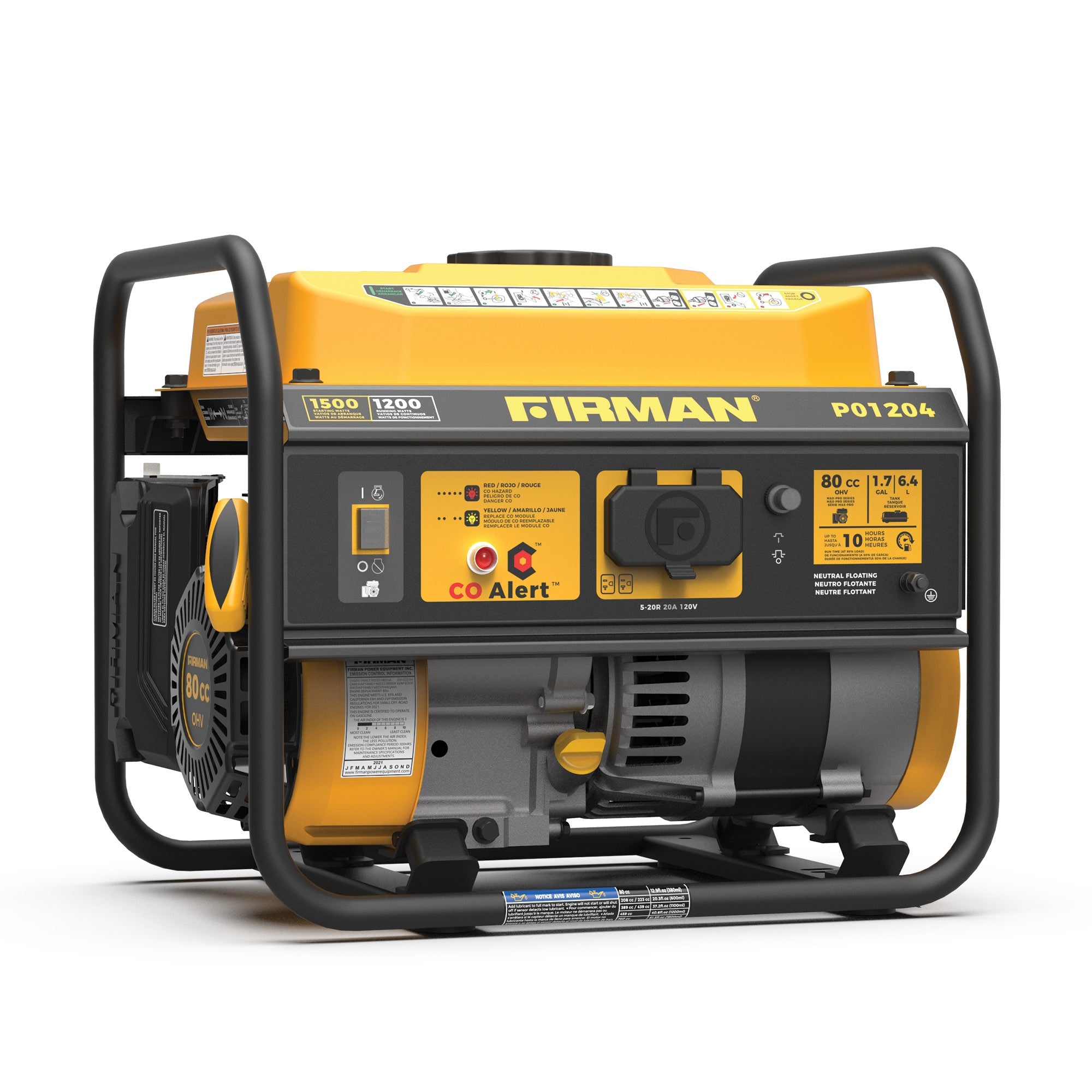 Gas Portable Generator 1500/1200W Recoil Start with CO alert