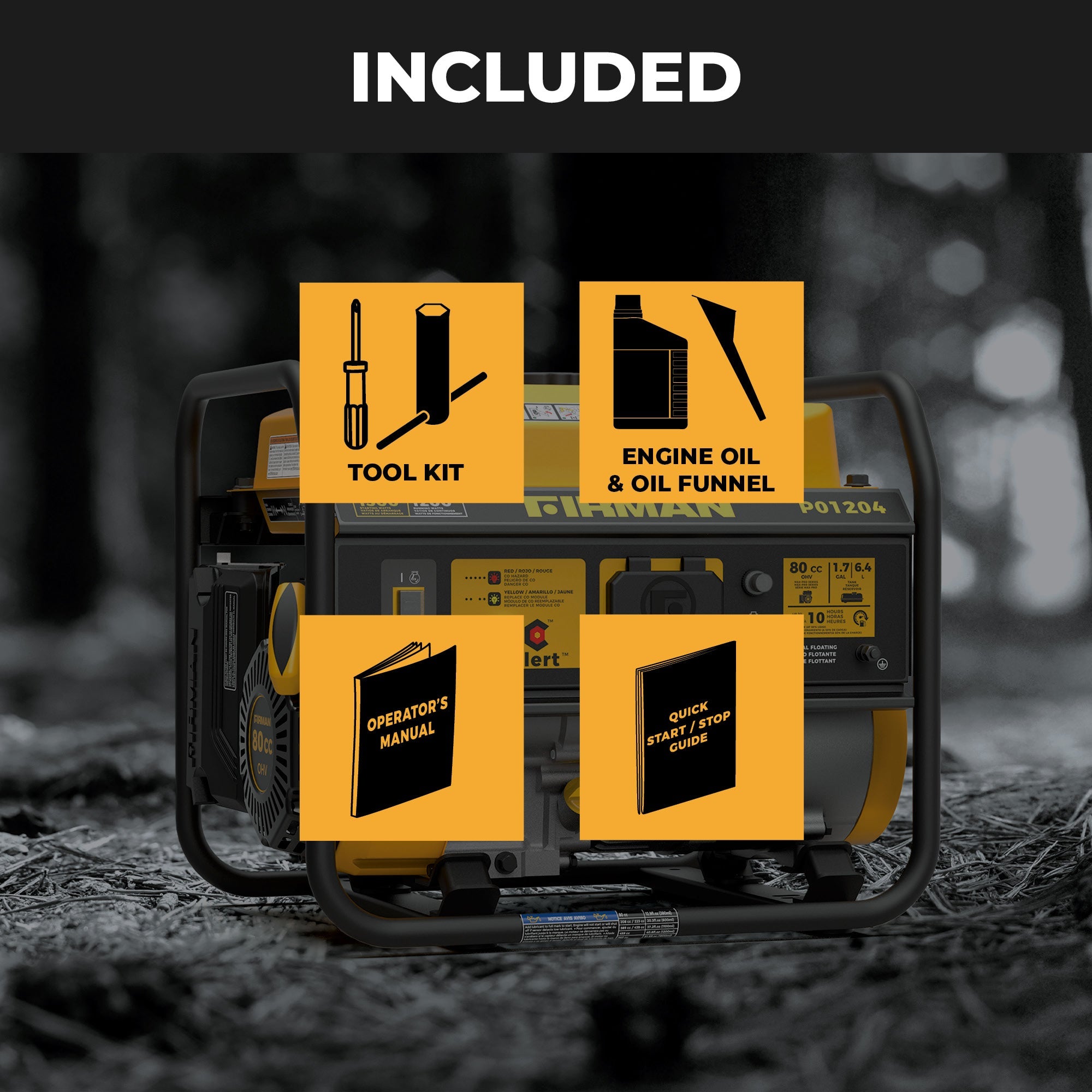 Gas Portable Generator 1500/1200W Recoil Start with CO alert