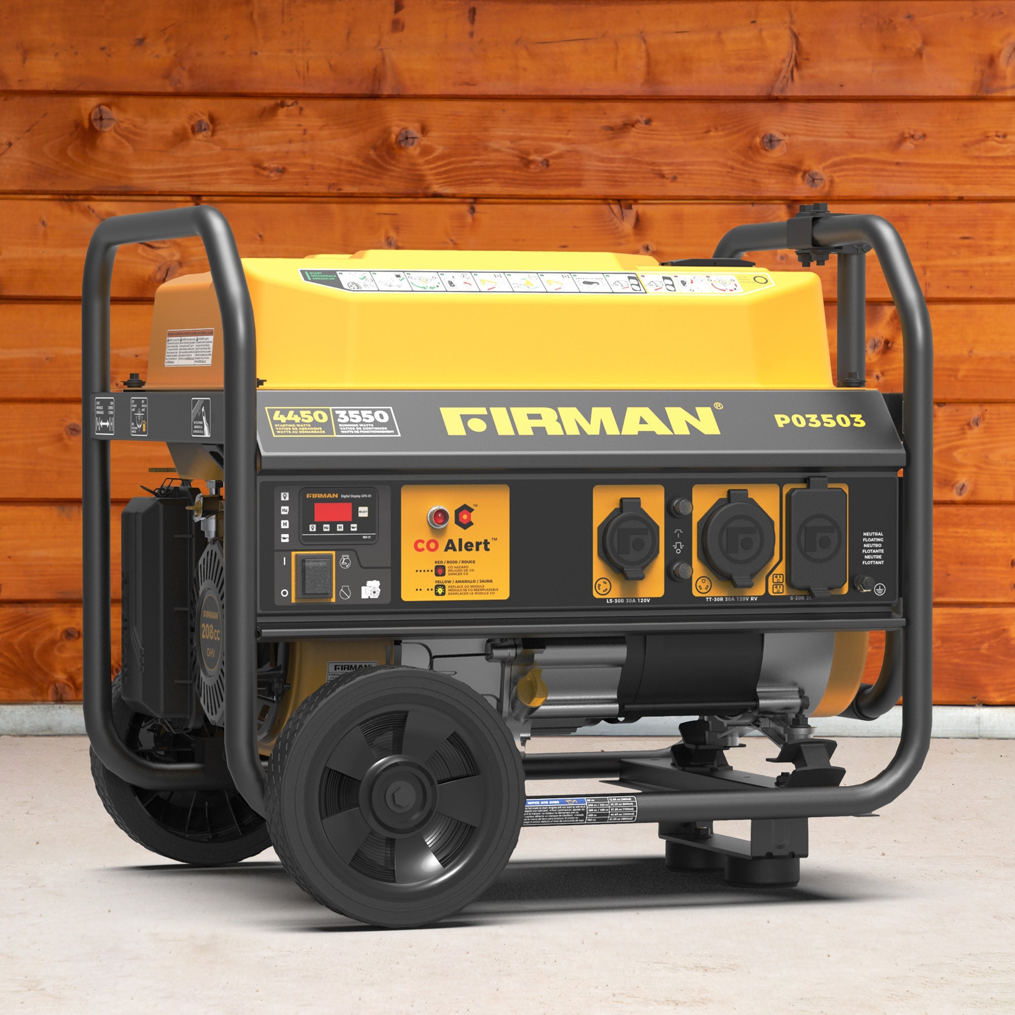 Gas Portable Generator 4450/3550W Recoil Start 120V with CO alert