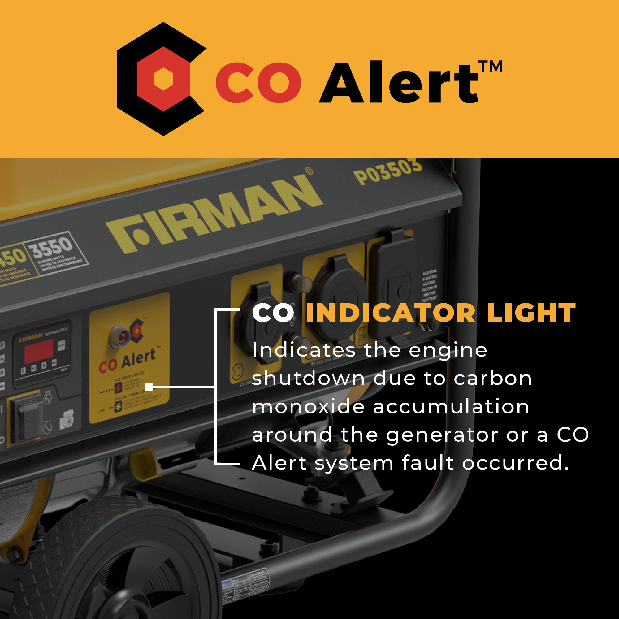 Gas Portable Generator 4450/3550W Recoil Start 120V with CO alert