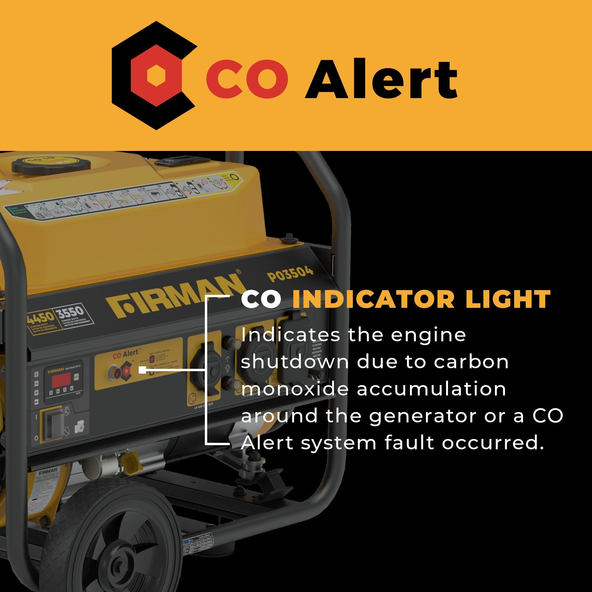 Gas Portable Generator 4450/3550W Recoil Start 120V with CO alert