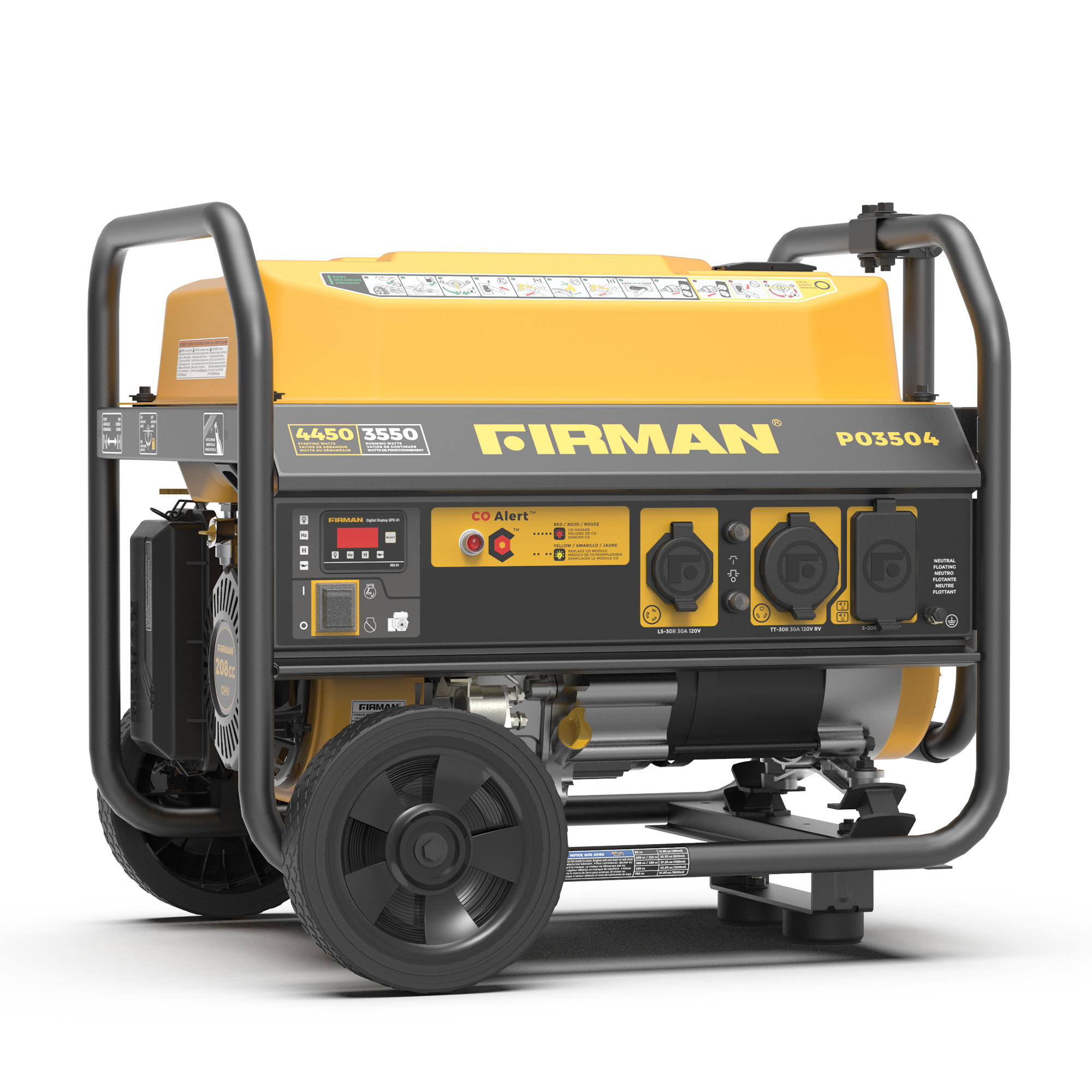 Gas Portable Generator 4450/3550W Recoil Start 120V with CO alert