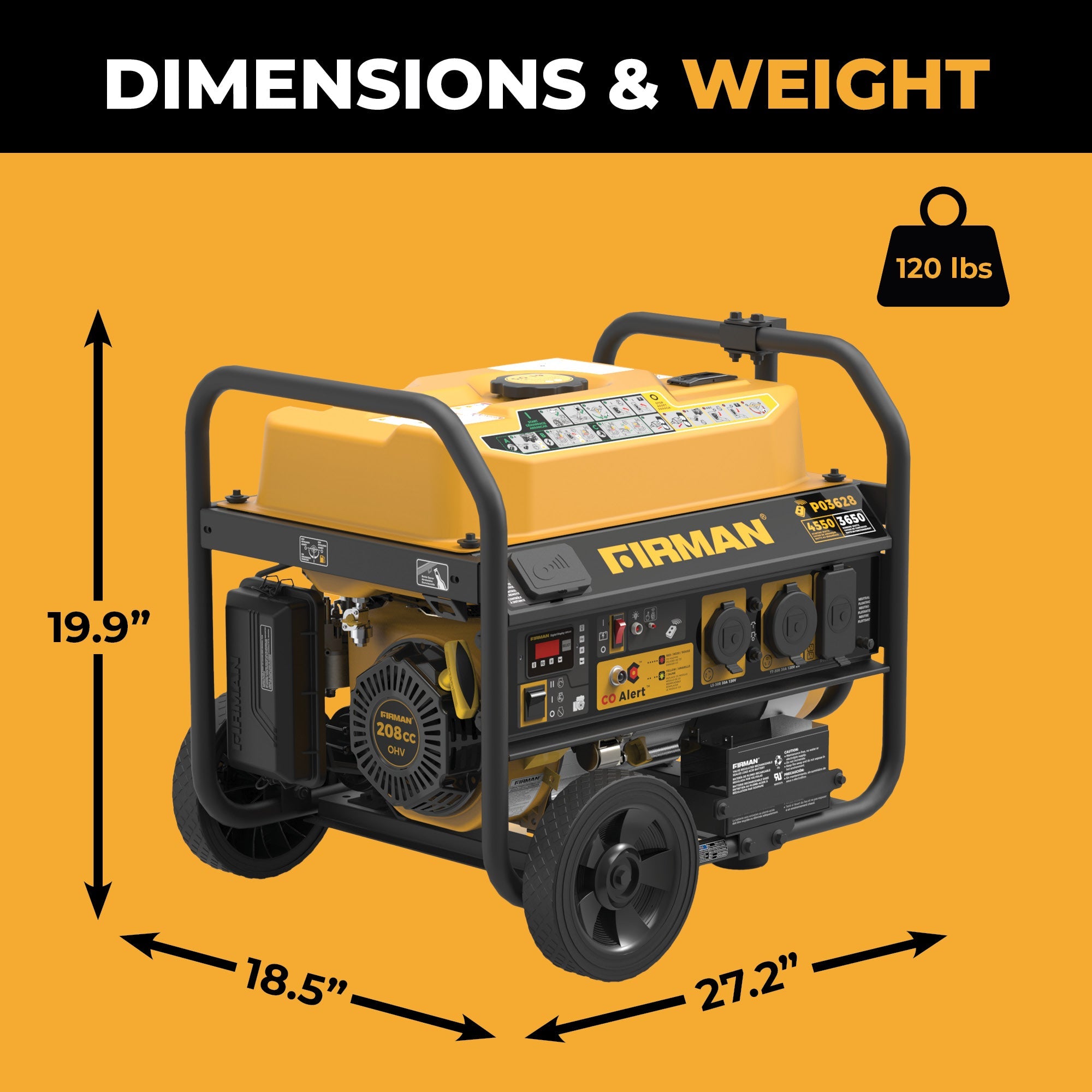 Gas Portable Generator 4550/3650W Remote Start with CO Alert