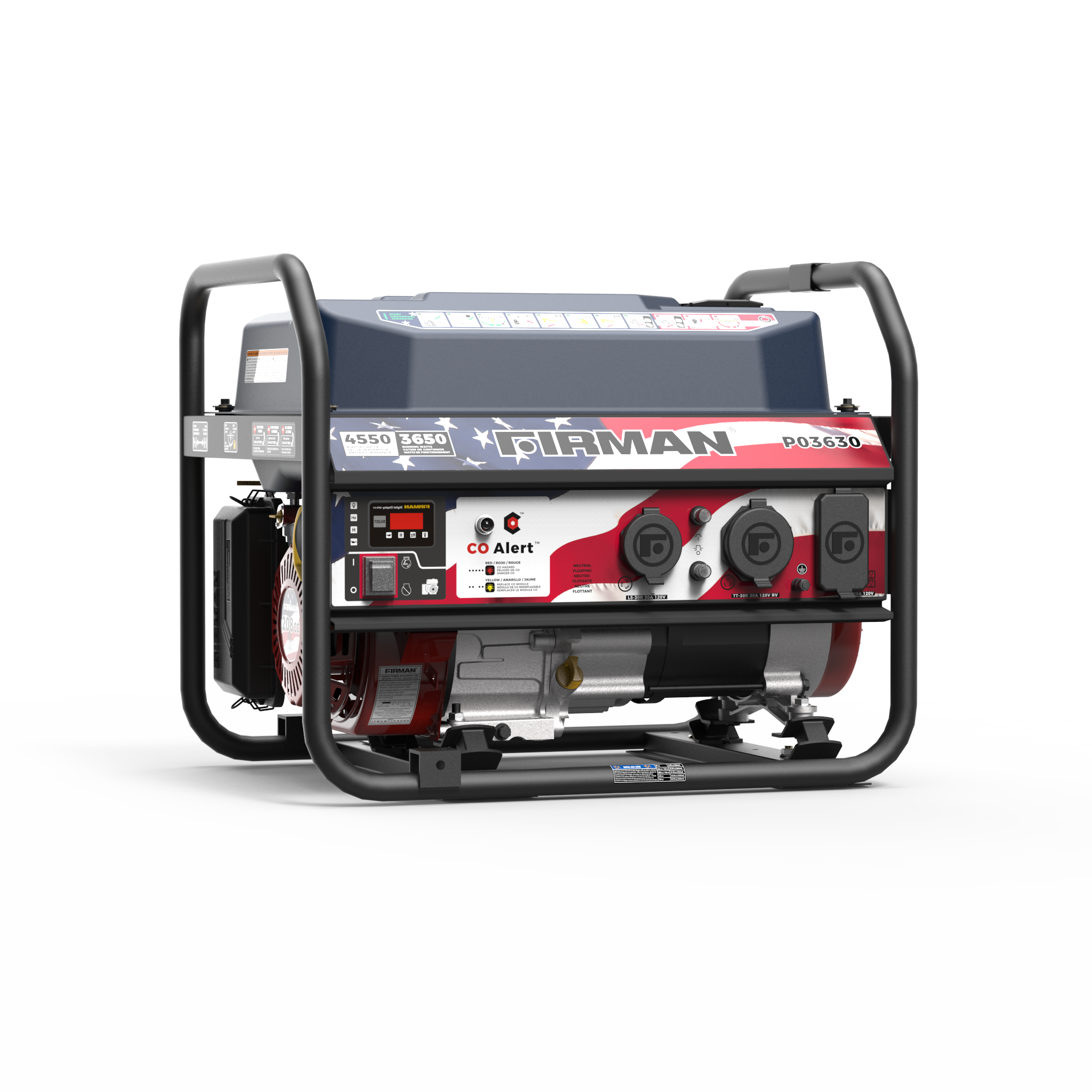 Gas Portable Generator 4550/3650W Recoil Start With CO Alert Stars & Stripes