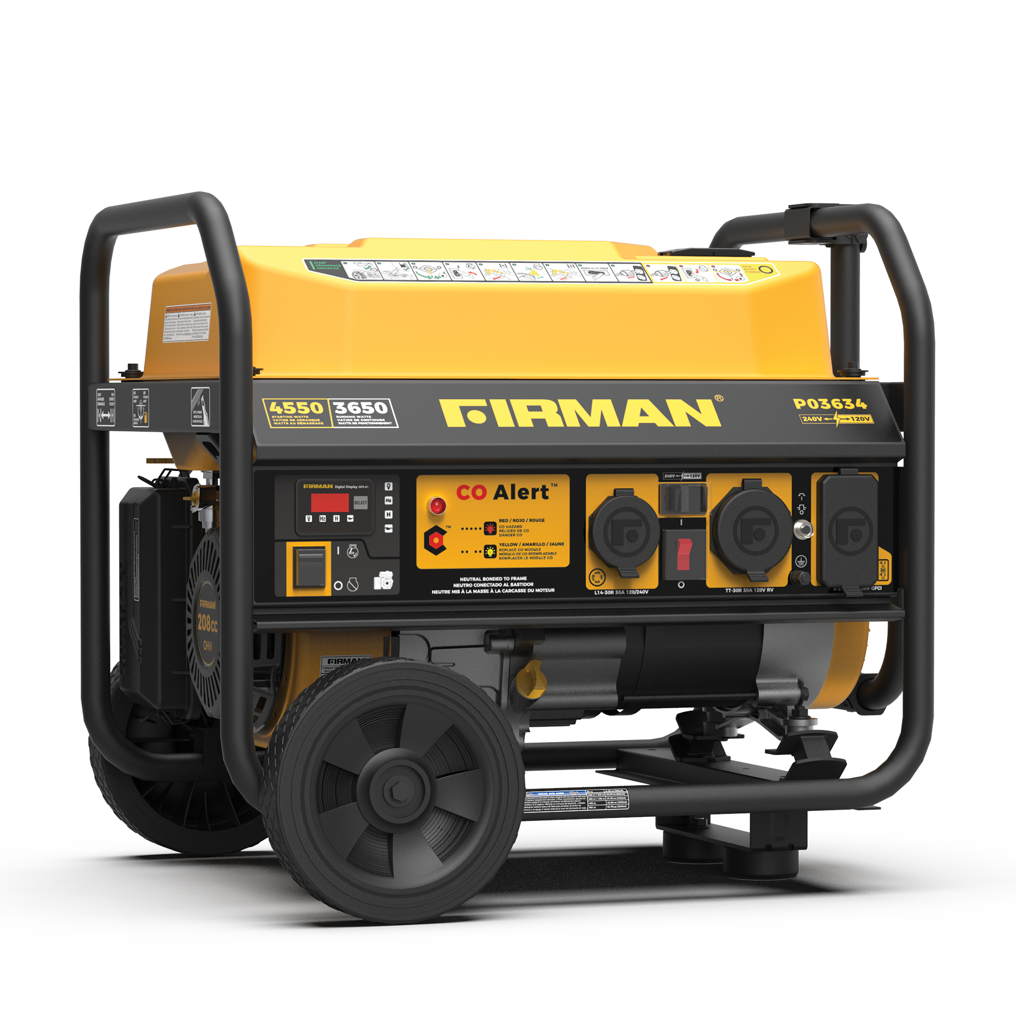 Gas Portable Generator 4550/3650W Recoil Start 120/240V with CO ALERT