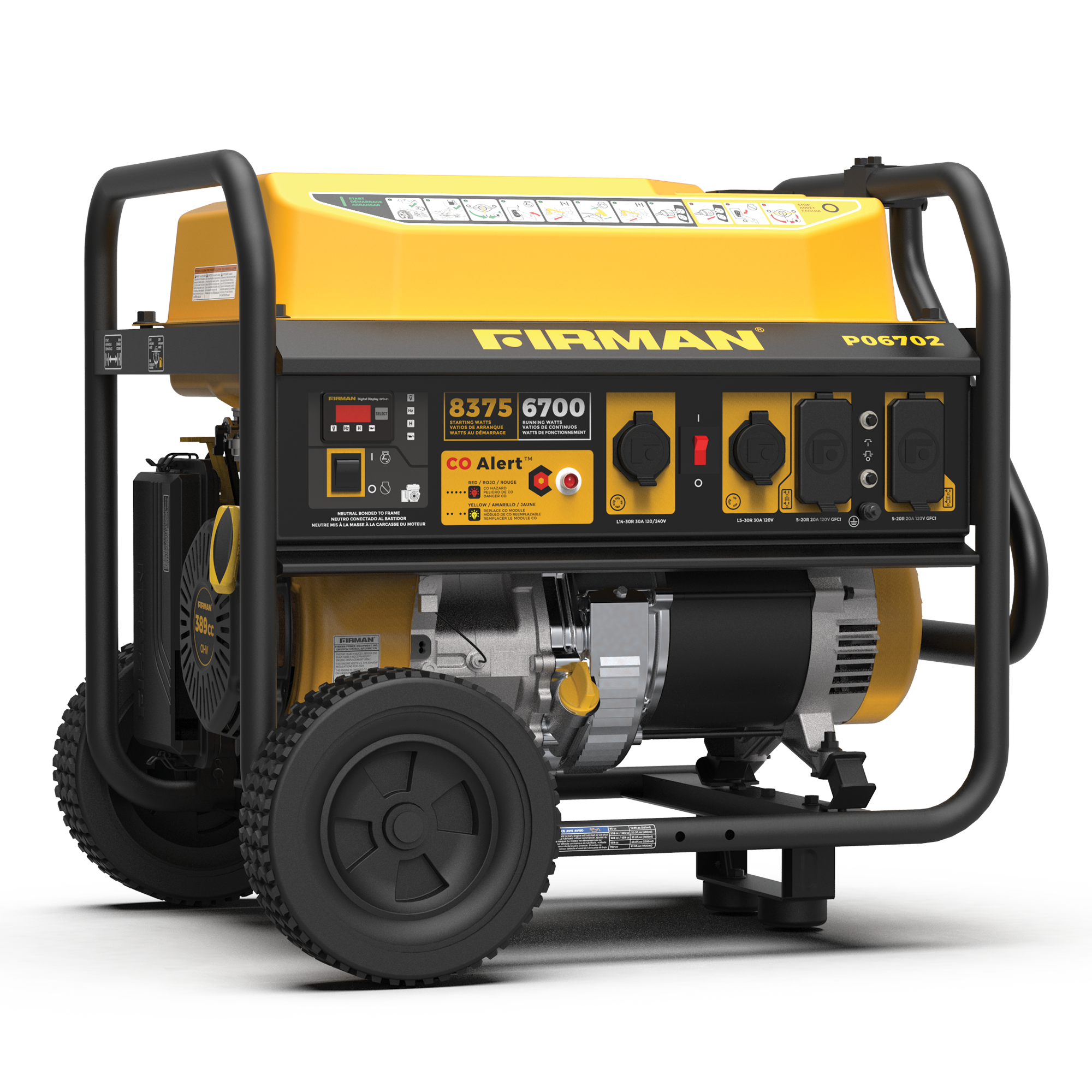 Gas Portable Generator 8375/6700W Recoil Start 120/240V With CO Alert