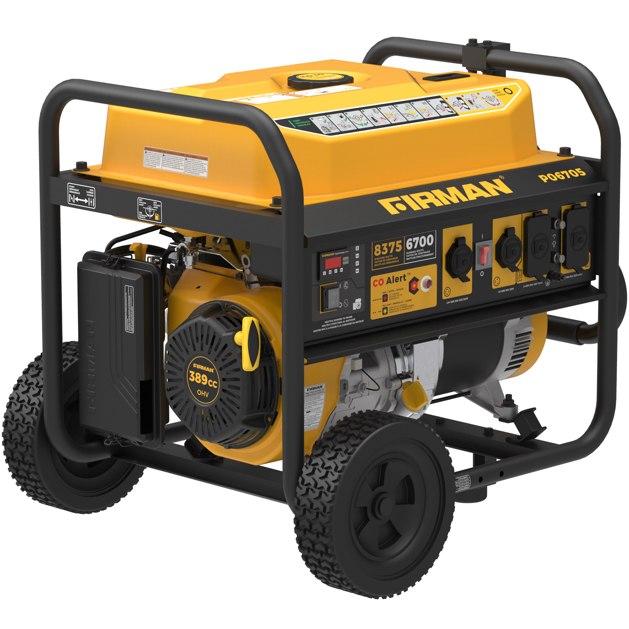 Gas Portable Generator 8375/6700W Recoil Start 120/240V With CO Alert
