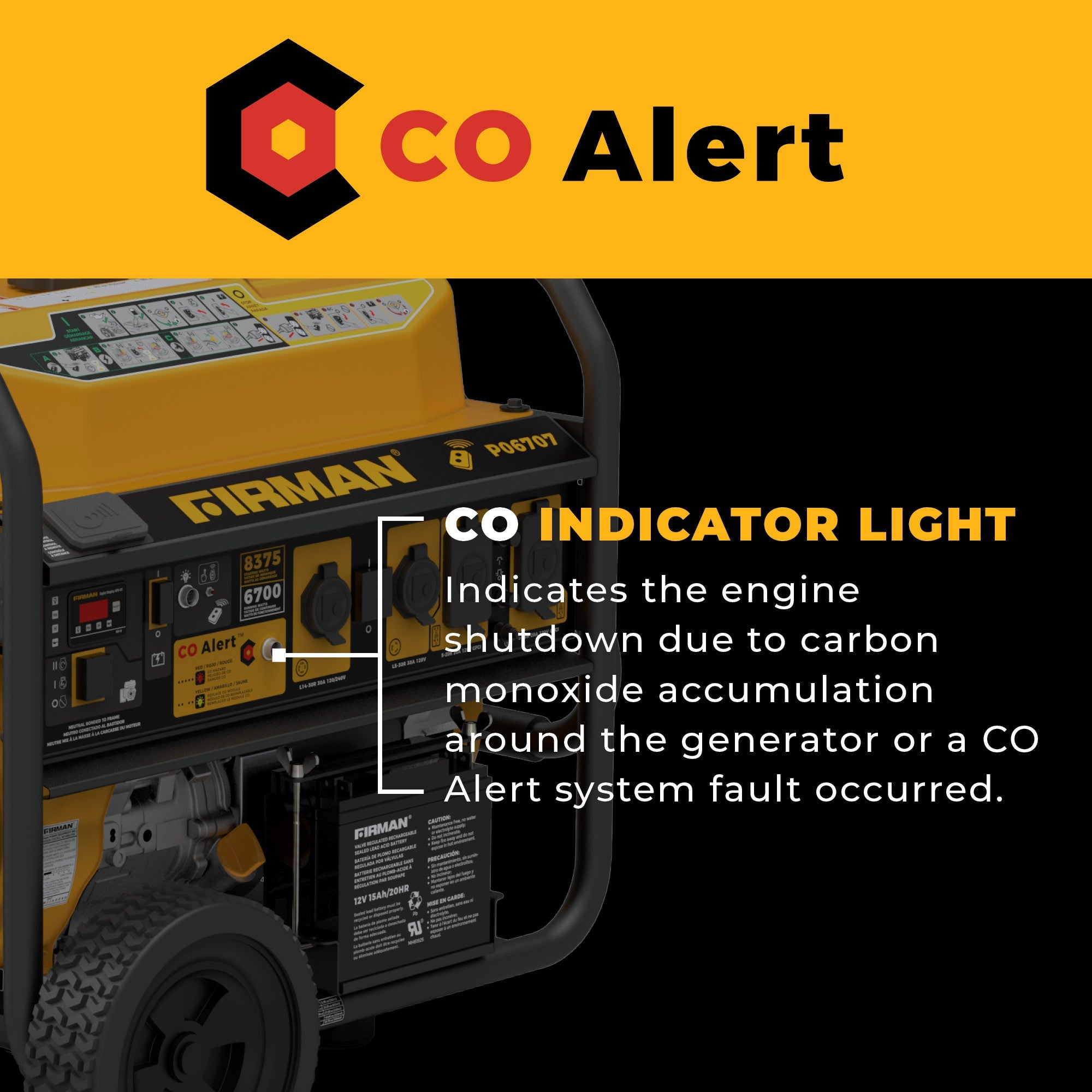 GAS PORTABLE GENERATOR 8375/6700W REMOTE START WITH CO ALERT