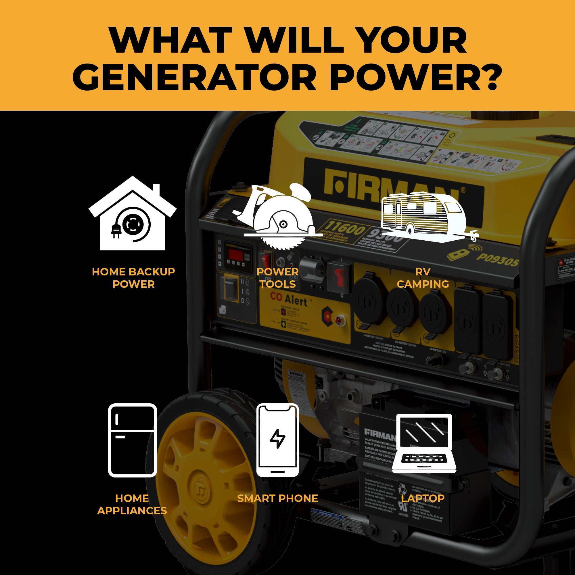 GAS PORTABLE GENERATOR 11600/9300W REMOTE START 120/240V WITH CO ALERT