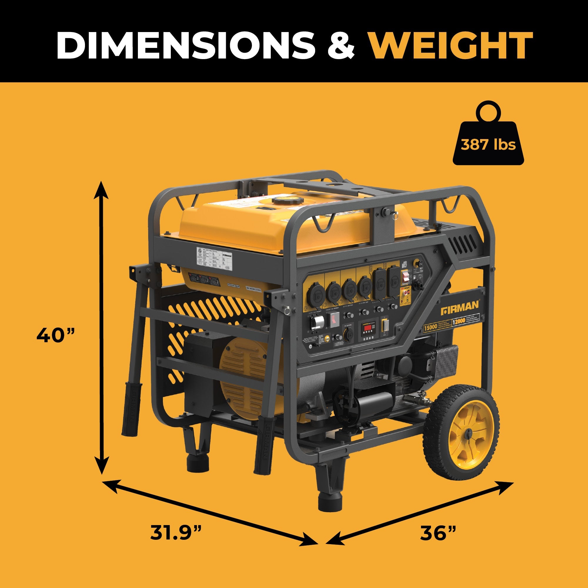 Gas Portable Generator 15000/12000W Electric Start 120/240V with CO Alert