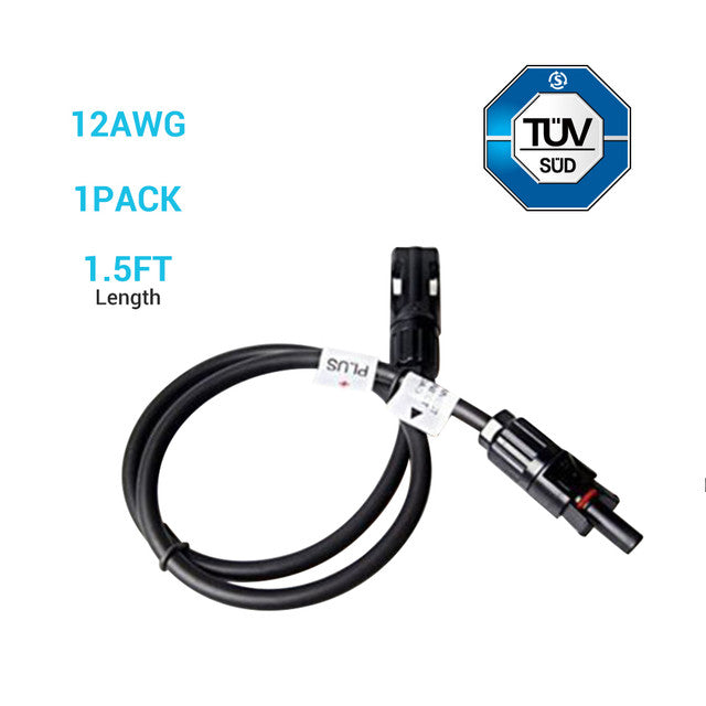 Renogy 1.5FT 12 AWG MC4 Solar Panel Extension Cable w/ Male to Female Solar Connector