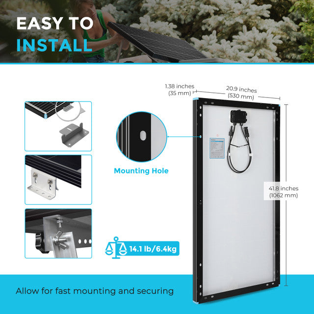 Renogy 100W 12V Monocrystalline Solar Panel Black Frame