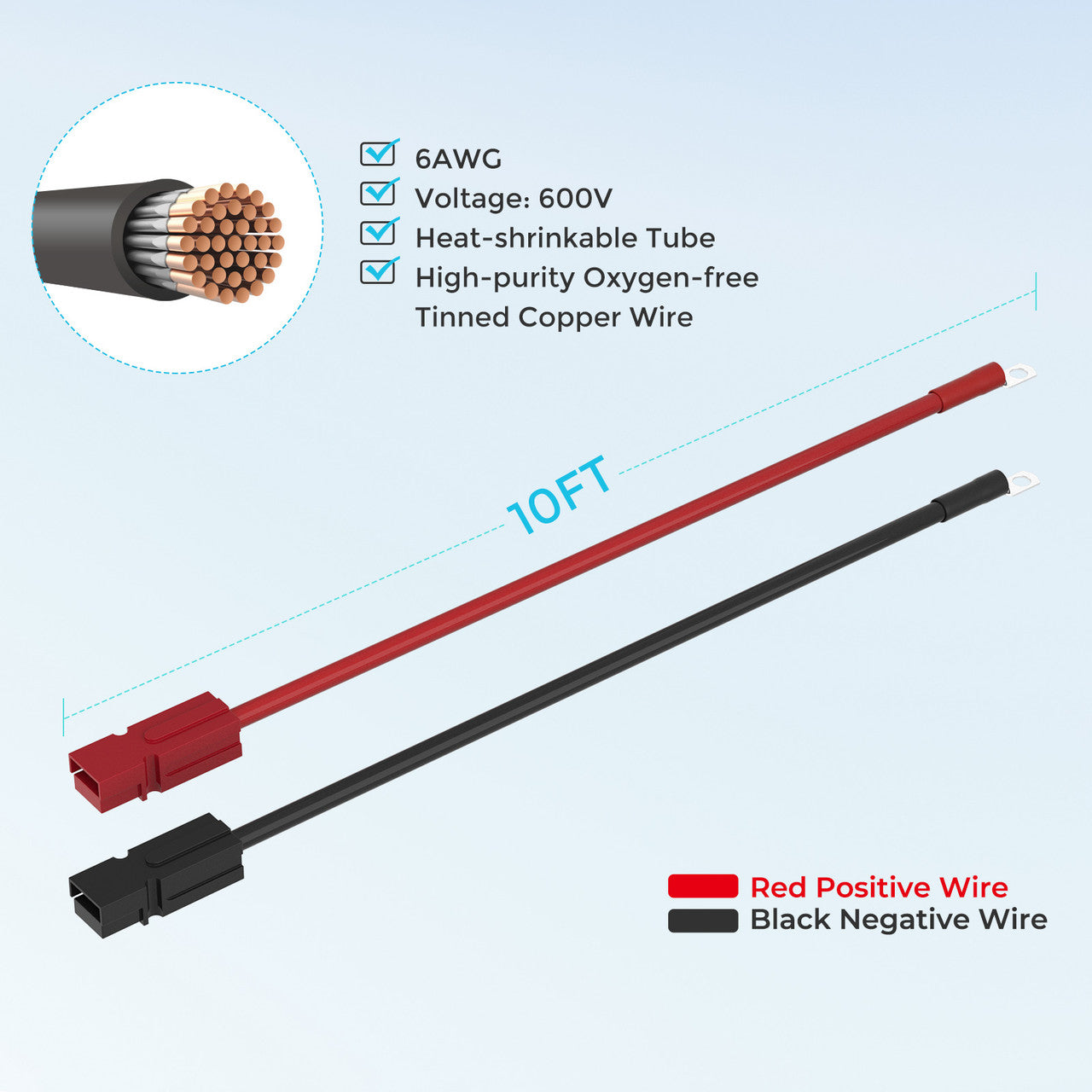 Renogy 10FT 6 AWG Anderson Adapter Cable (Anderson PP75 - 3/8 in Lugs)