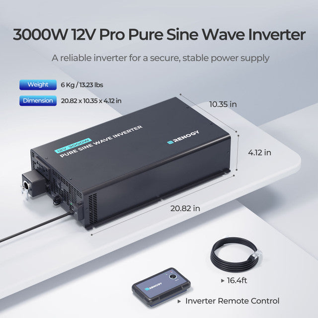 Renogy 3000W 12V Pro Pure Sine Wave Inverter w/ EcoSleep Mode