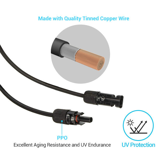 Renogy 5FT 10 AWG MC4 Solar Panel Extension Cable w/ Male to Female Solar Connector