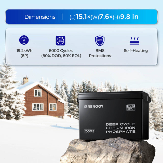 Renogy Core 48V 50Ah Smart Lithium Iron Phosphate Battery w/Self Heating