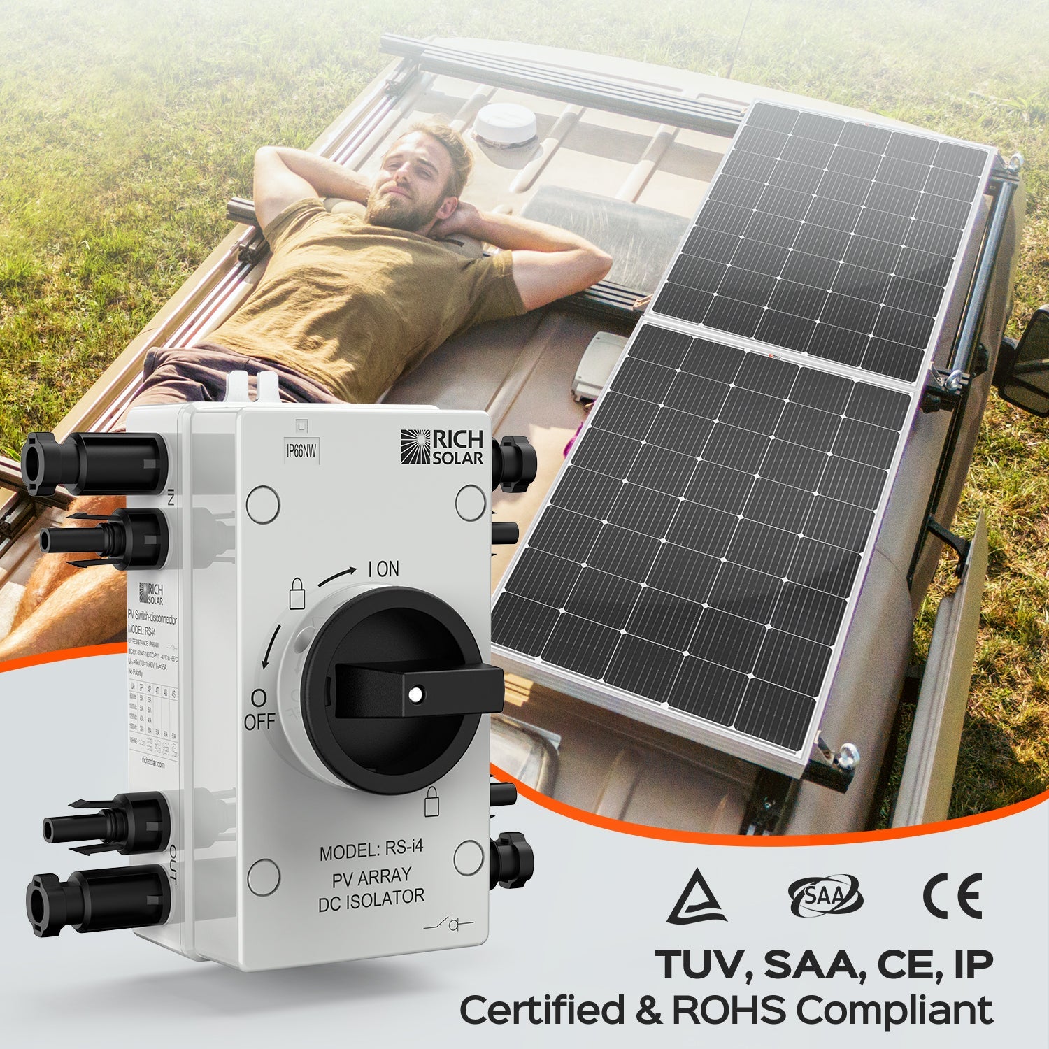 Rich Solar Solar PV DC Quick Disconnect Switch | Solar Array DC Quick Disconnect Switch | 1500 Volt 55 Amp | 4 Pole 2 Strings | Easy to Install