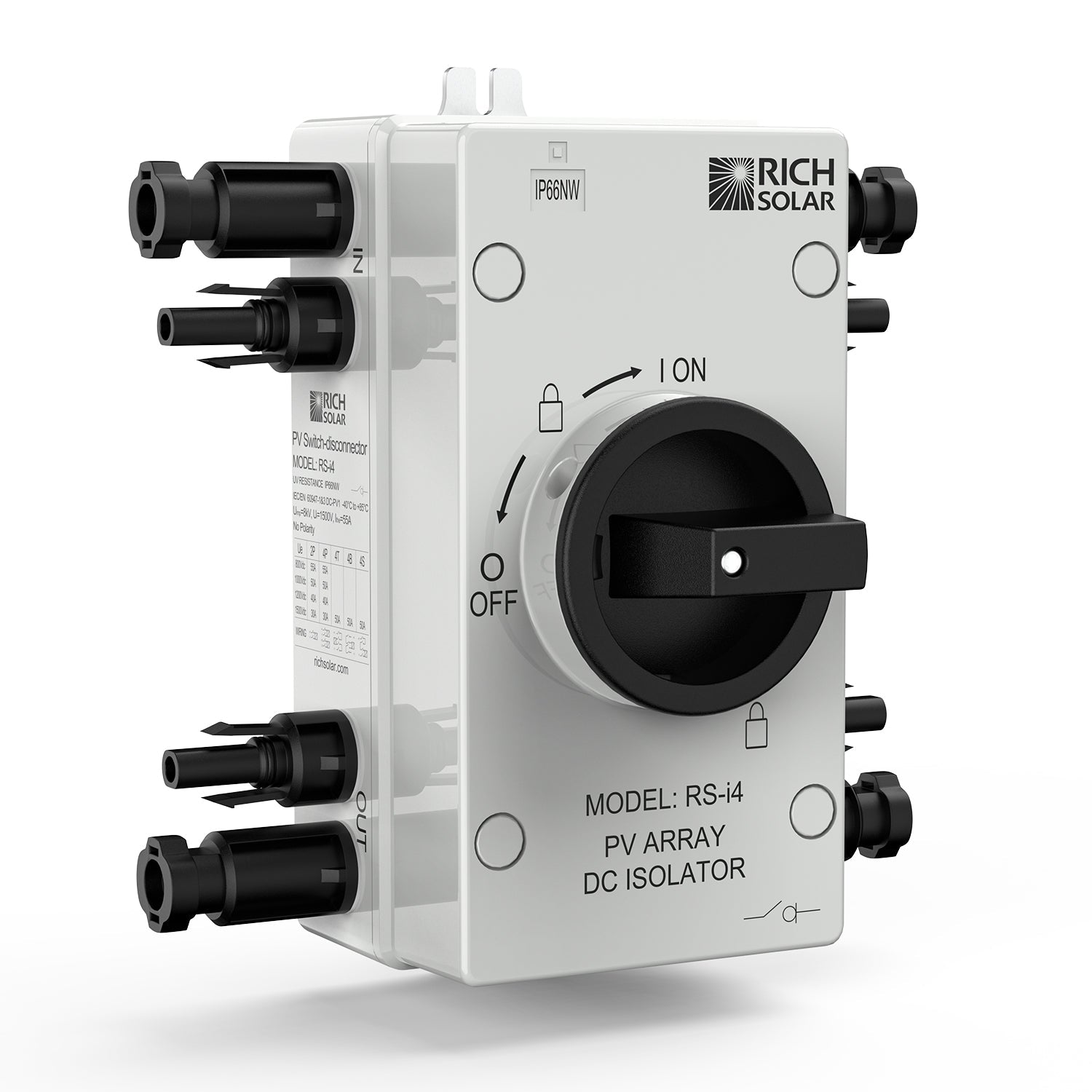 Rich Solar Solar PV DC Quick Disconnect Switch | Solar Array DC Quick Disconnect Switch | 1500 Volt 55 Amp | 4 Pole 2 Strings | Easy to Install