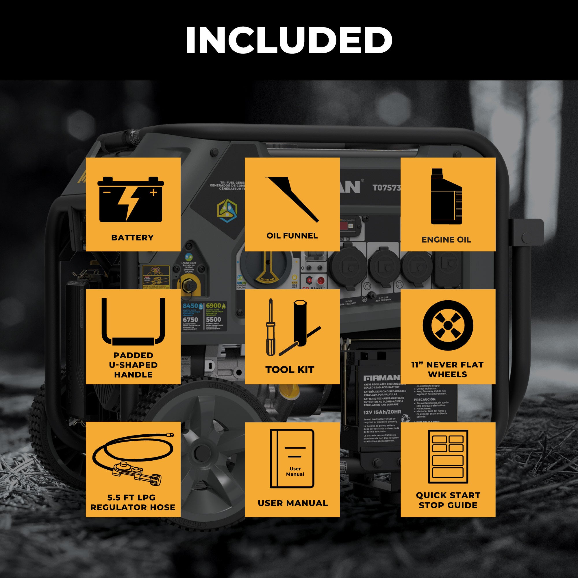 Tri Fuel Portable Generator 9400/7500W Electric Start 120/240V with CO Alert