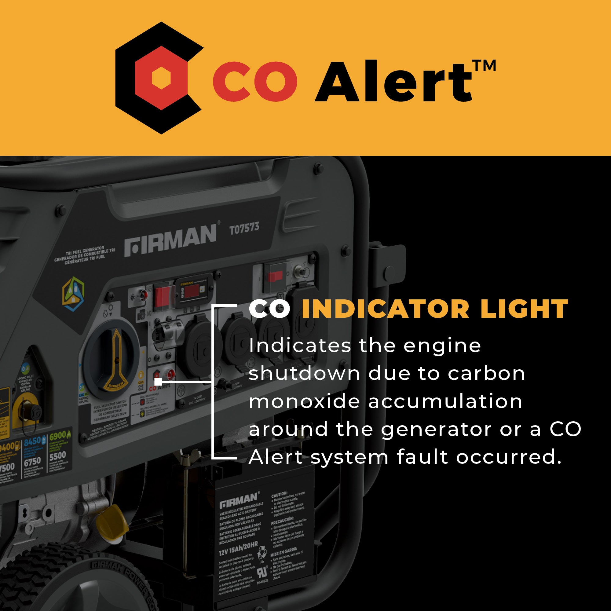 Tri Fuel Portable Generator 9400/7500W Electric Start 120/240V with CO Alert