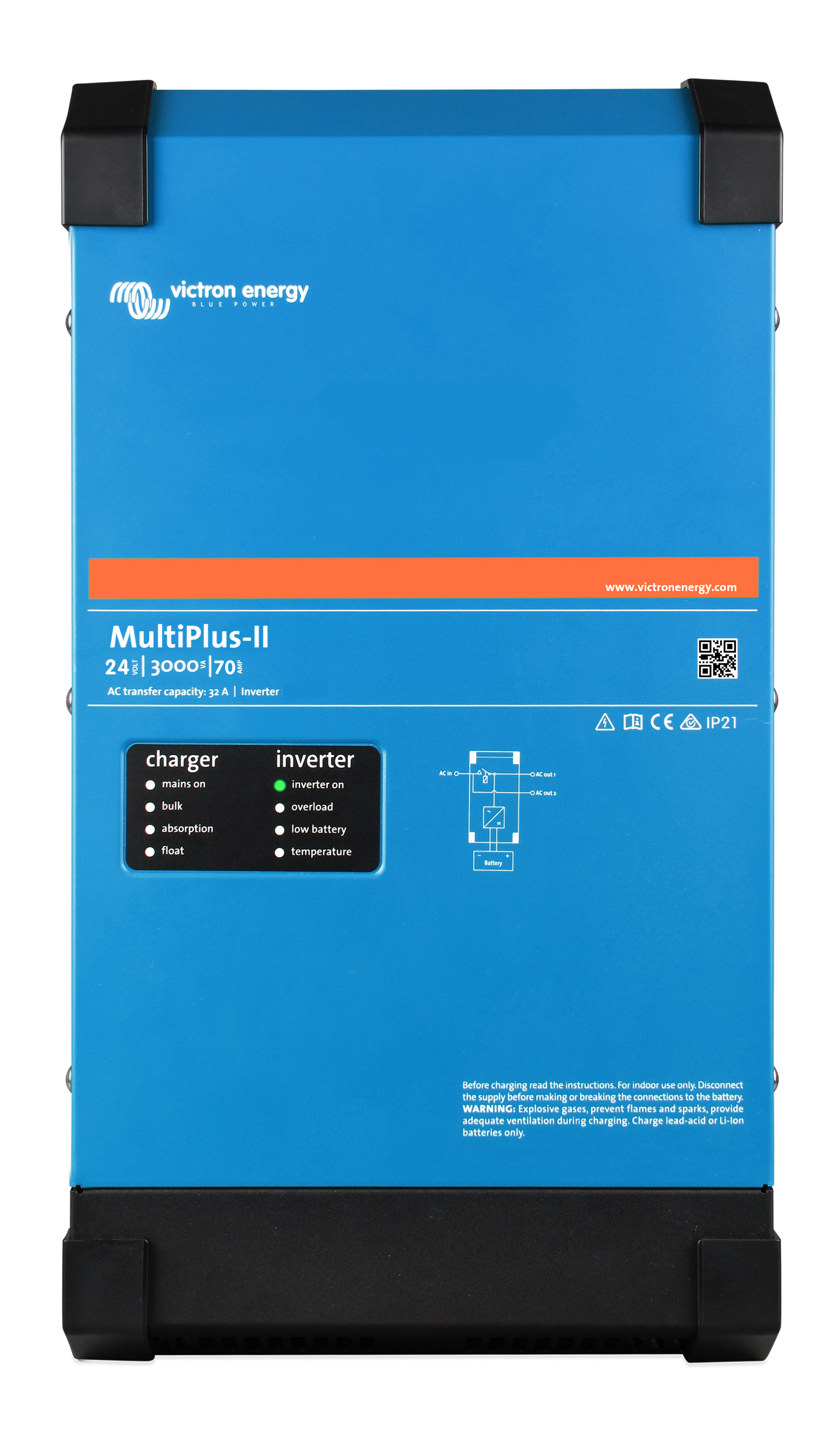 Victron MultiPlus-II 24/3000/70-50 120V (UL 458) Inverter Charger – 3000W Pure Sine Wave Inverter & 70A Charger for RV Marine & Off-Grid