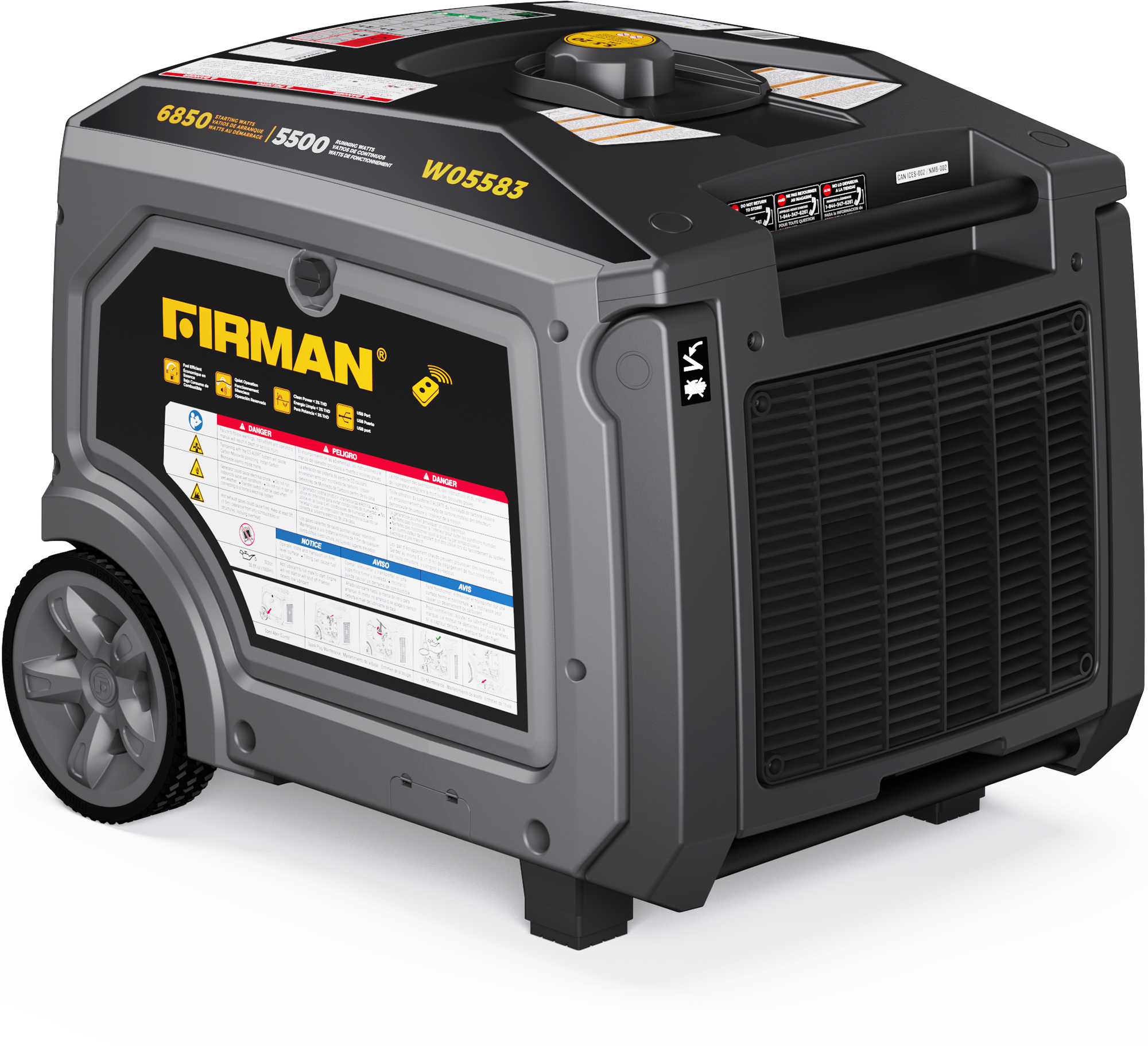 Gas Inverter Portable Generator 6850/5500 Watt Remote Start 120/240V CO Alert