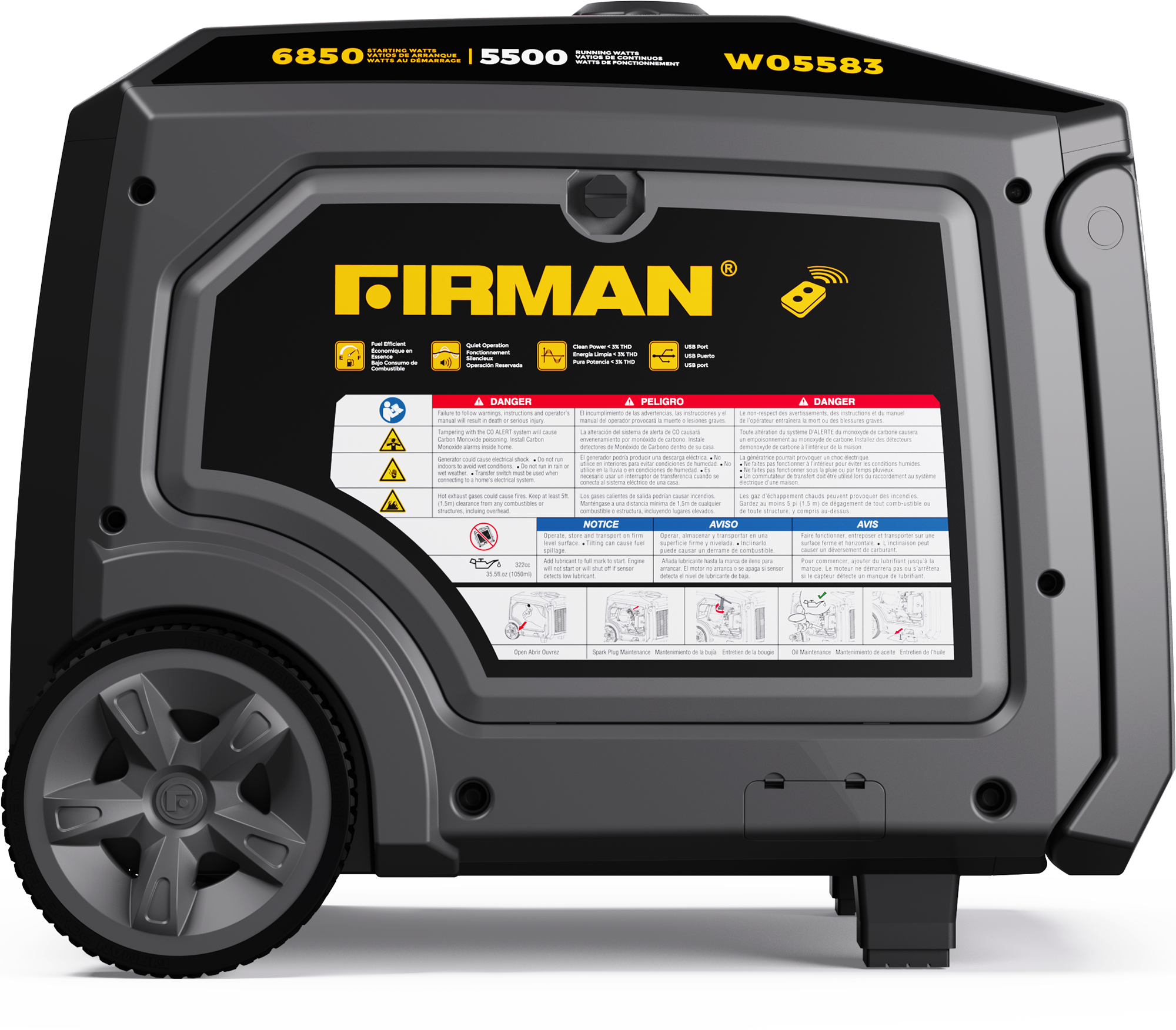 Gas Inverter Portable Generator 6850/5500 Watt Remote Start 120/240V CO Alert