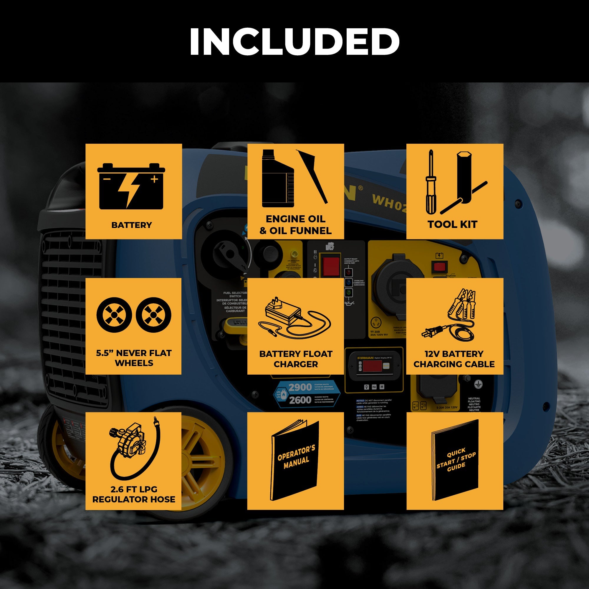 Dual Fuel Inverter Portable Generator 3200/2900W Electric Start