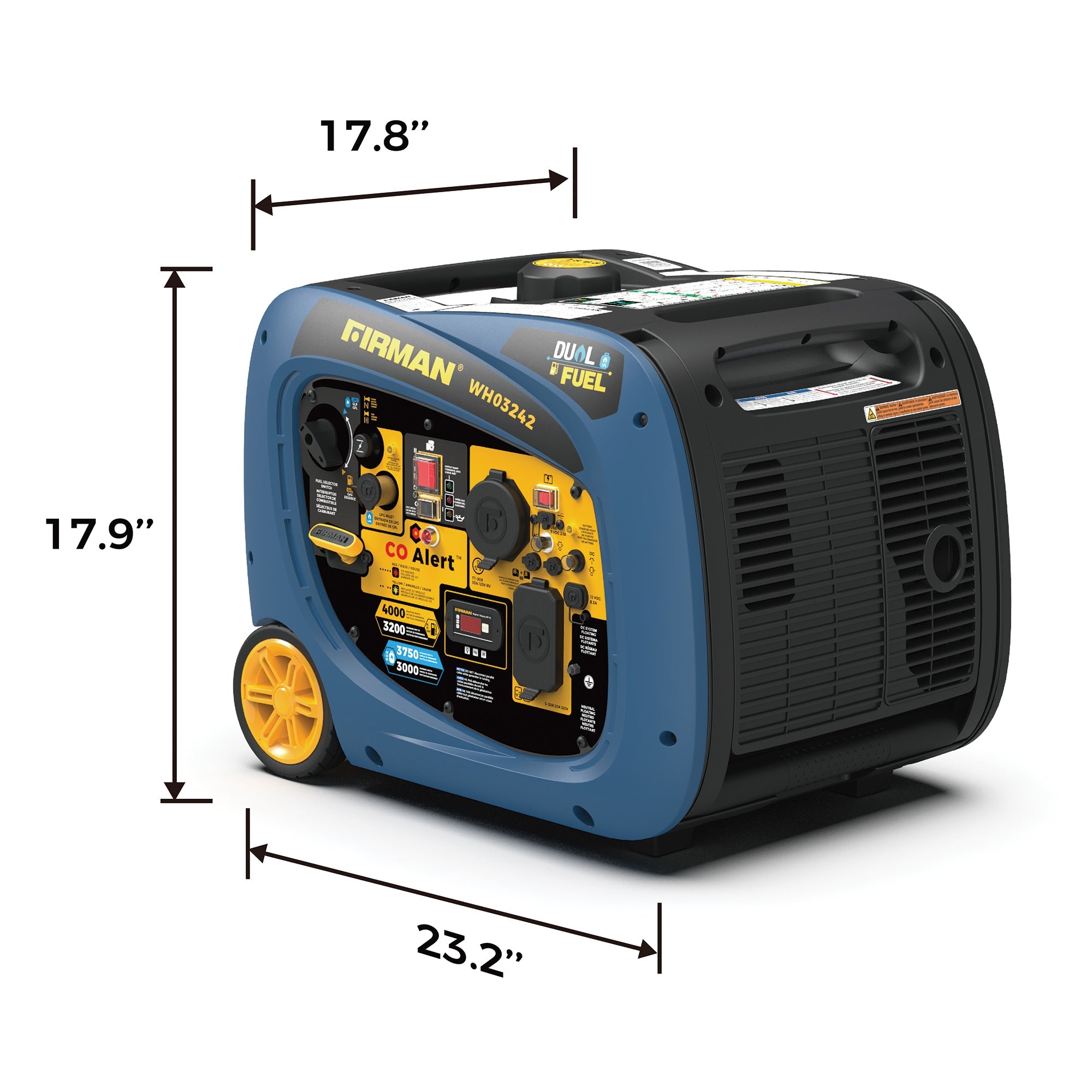 Dual Fuel Inverter Portable Generator 4000/3200W Electric Start with CO ALERT