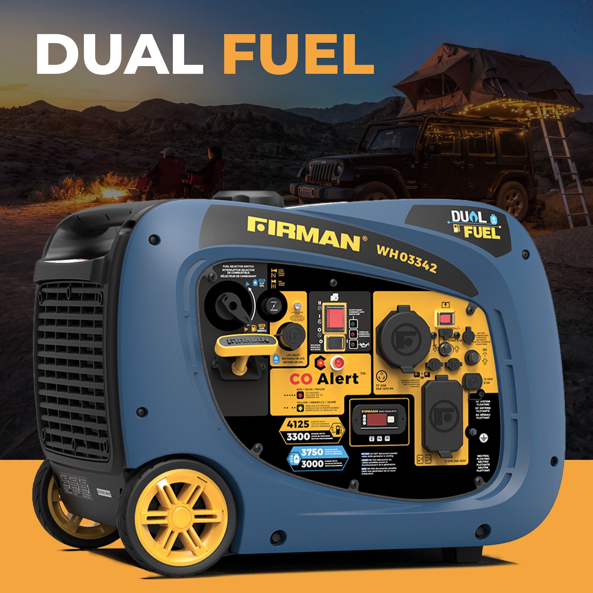 Dual Fuel Inverter Portable Generator 4125/3300W Electric Start with CO ALERT