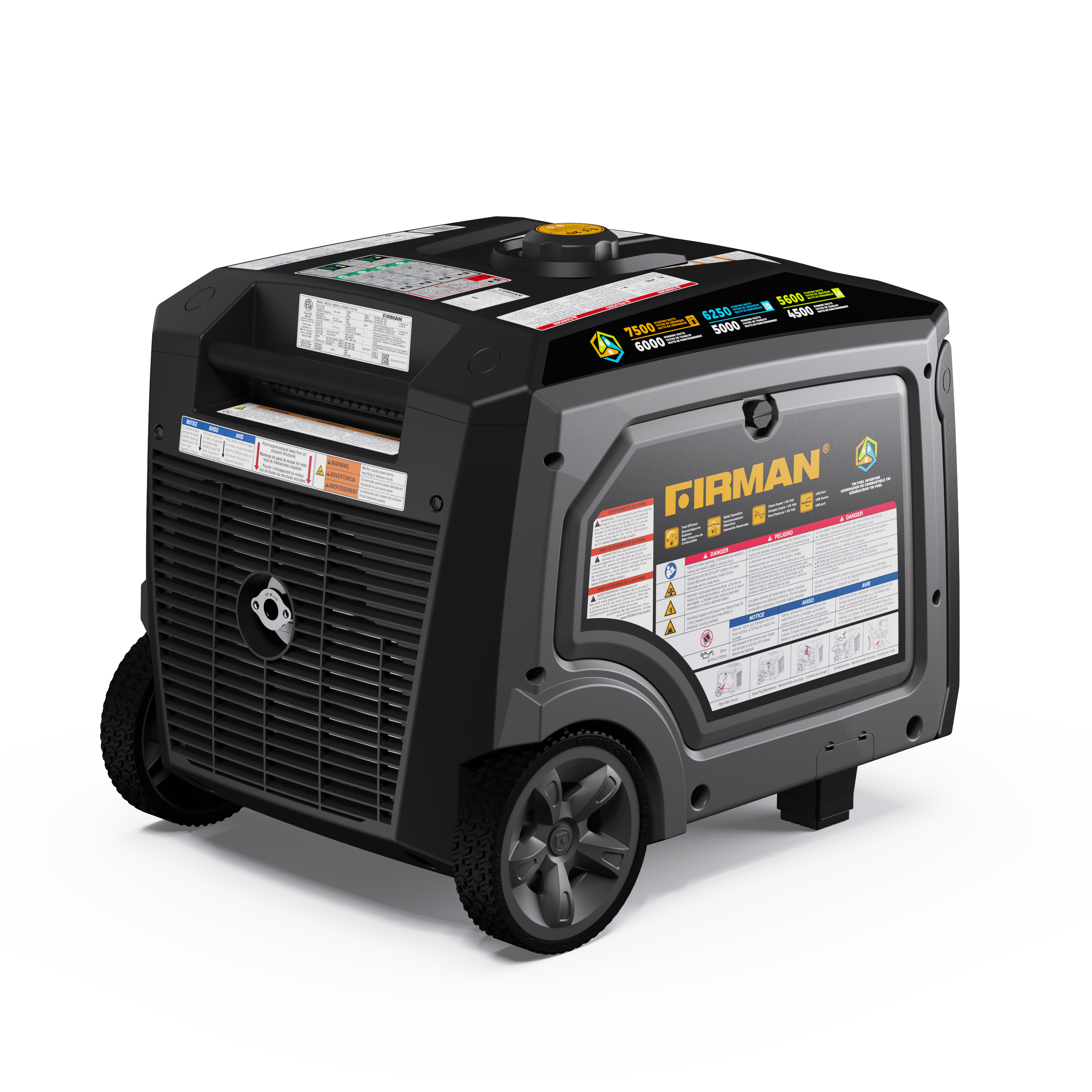 Tri Fuel Inverter Portable Generator 7500/6000W Electric Start 120/240V Parallel Ready CO Alert