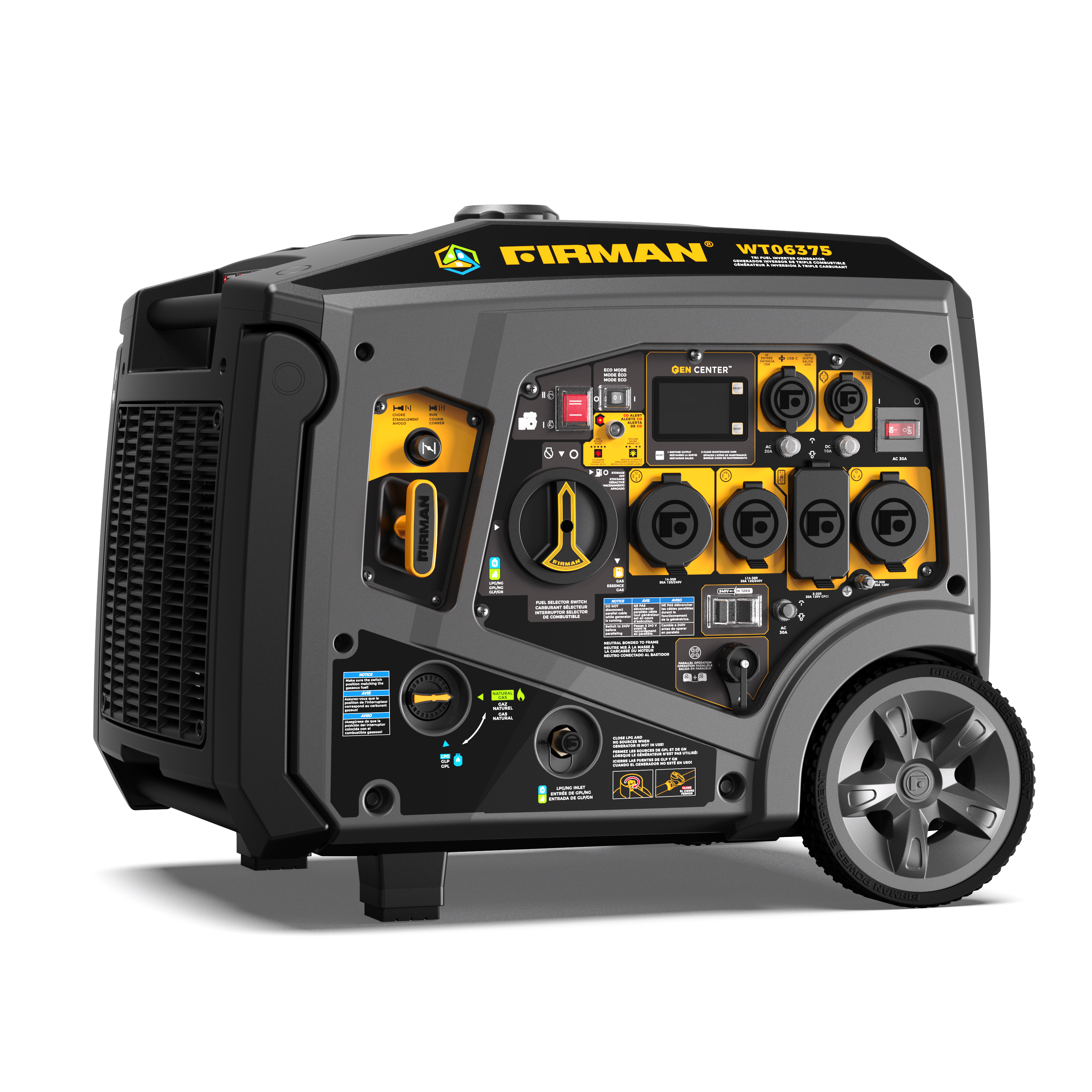 Tri-Fuel Inverter Portable Generator 7850/6300 Watt Electric Start 120/240V Parallel Ready with CO Alert