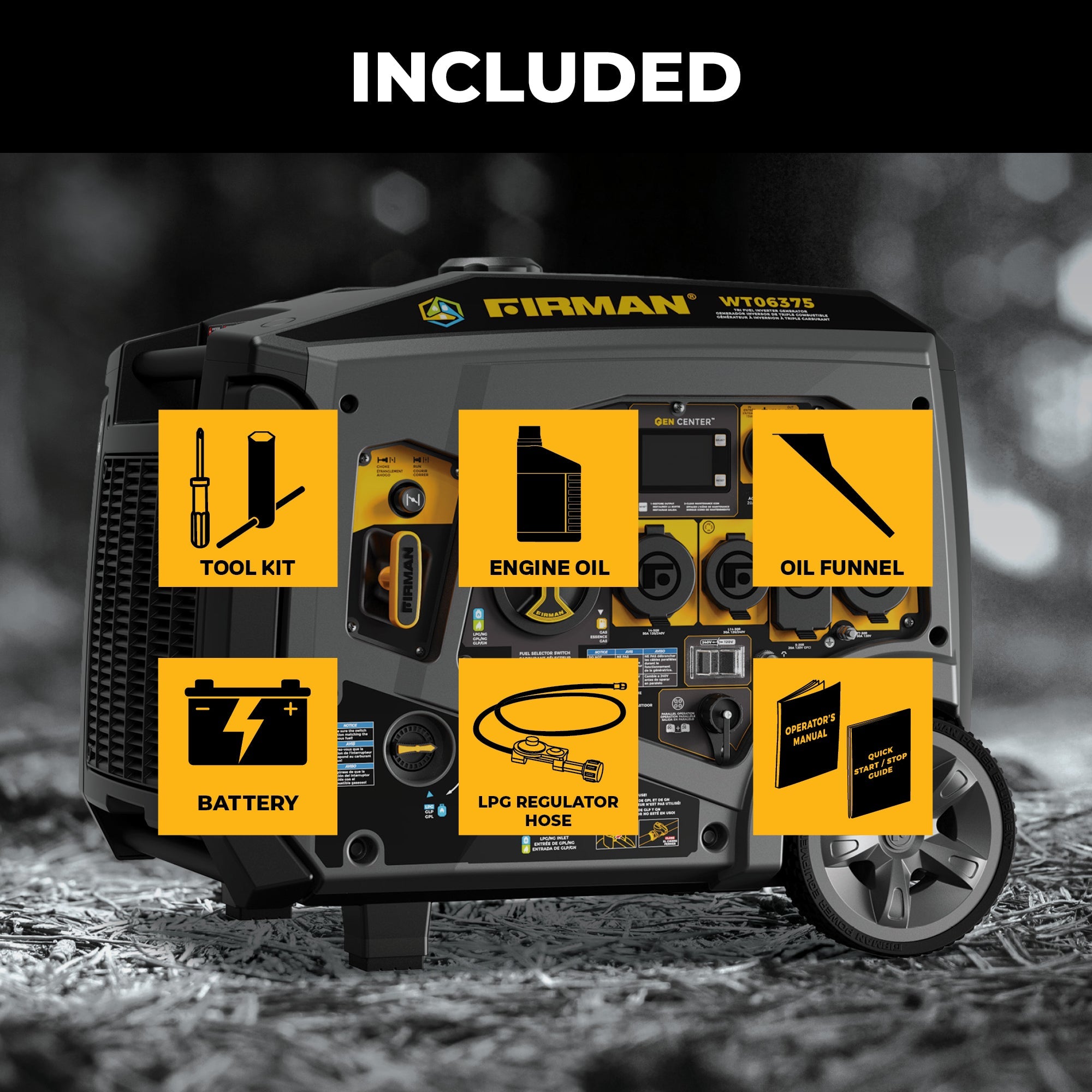 Tri-Fuel Inverter Portable Generator 7850/6300 Watt Electric Start 120/240V Parallel Ready with CO Alert
